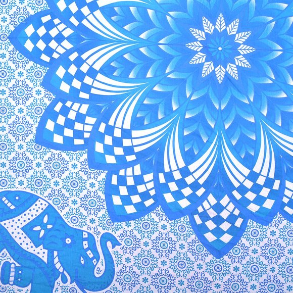 Blue Color Elephant Print Tapestries Mandala Sheet - Picture 3 of 3